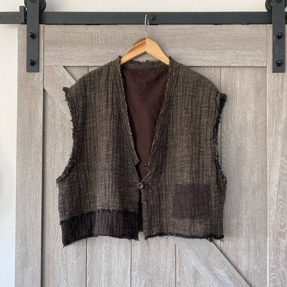 100% Cotton Double Sided Vest, OS, brown/khaki color - Picture 3 of 11